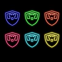 Glowing neon line Police badge icon isolated on black background. Sheriff badge sign. Shield with star symbol. Colorful outline concept. vector