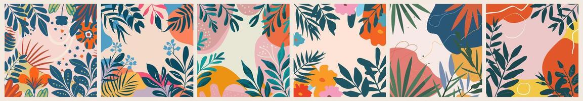 Modern square cards with abstract botanical shapes vector