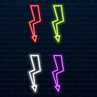 Neon lightning and thunder isolated luminous sign. Symbol of energy, power, charge and discharge icon. vector