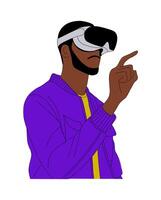 Young Man using virtual reality headset . vector