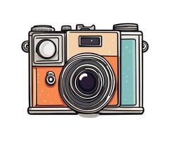 Retro photo camera art print isolated. vector