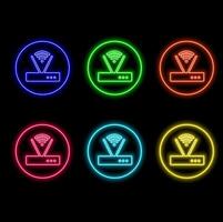 Wi-Fi router. Glowing neon icon on brick wall background vector