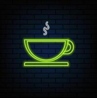Steaming cup icon. neon style. vector