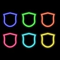 Glowing neon cyber security Sign up on the background of the dark brick wall. Internet protection symbol with shield vector