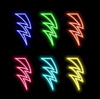Neon lightning. Glowing electric flash signal, Thunderbolt electricity power icons. lightning vector