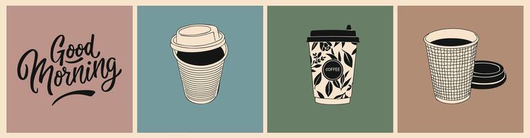 Set of different paper Coffee cups take away icons vector