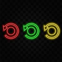 A red neon arrow turning right. Light bright red road sign icon, glowing symbol with a neon dark background icon vector