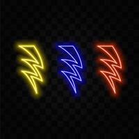 Neon glowing lighting screw icon set. Thunder and electricity signal vector