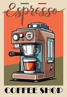 Retro poster with Coffee machine design. vector