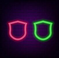 Neon green background shield. Cyber laser frame for brilliant defense scenario. vector