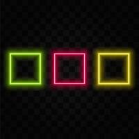 Neon frame with square shape on the red brick wall. Classic rectangular 80s styled shiny glowing neon sign. vector