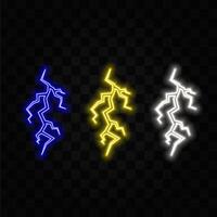 Neon glowing battery bolt and thunder isolated glowing sign . Symbol of energy ,power, charge and discharge icon. vector