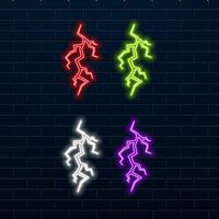 purple lightning bolt mounted neon signs. High-voltage neon symbol, light banner design element colorful modern design trends. vector