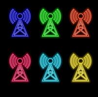Glowing neon line Antenna icon isolated on black background. Radio antenna wireless. Technology and network signal radio antenna. Colorful outline concept. vector