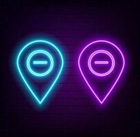 Neon map pin image . Glowing neon marker sign Navigation icon destination point location address place 3D Rendering vector
