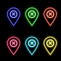 Glowing neon line Map pin icon isolated on black background. Navigation, pointer, location, map, gps, direction, place, compass, search concept. Illustration. green color. vector