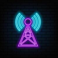 Radio tower icon. Elements of Media in neon style icons. Simple icon for websites, web design, mobile app, info graphics isolated on brick wall. neon style. vector