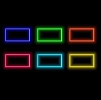 Neon Glowing Rectangle Frame for Banner on Dark Empty Grunge Brick Background vector