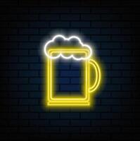 Mug of beer and foam in neon sign style. vector