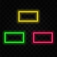 Rectangular glowing blue neon frame on brick wall background, place for inscription vector