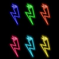 Lightning bolt neon. Energy neon set. Sign of lightning, thunder and electricity. vector