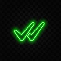 Green check mark Neon Sign . Check list button neon signboard, design template, modern trend design, night neon signboard, light banner. illustration,black background vector