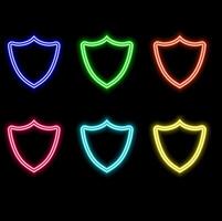 Neon Shield Symbol On Black Background. neon style. vector