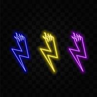 Neon lightning battery bolt and thunder isolated glowing sign . Symbol of energy ,power, charge and discharge icon. yellow color. vector