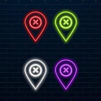 Glowing neon line Map pin icon isolated on black background. Navigation, pointer, location, map, gps, direction, place, compass, search concept. Colorful outline concept. vector