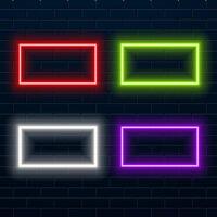 Neon frame with space for text on brick wall. Neon sign on dark background. illustration vector