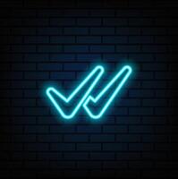 Check mark neon icon for website, mobile application and template UI material. illustration vector