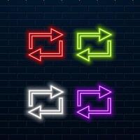 Set of colorful neon arrows, web icons. Neon arrow signs collection. Bright arrow pointer symbols vector