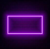 Neon sign on a brick wall. Glowing purple rectangle. Abstract background, spectrum vibrant colors. 3d render illustration vector