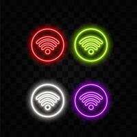 Glowing neon line Wi-Fi wireless internet network symbol icon isolated on black background. Colorful outline concept. vector