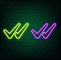 Green neon glowing check mark button icon symbol sign vector