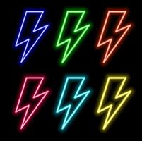 Neon sign of lightning signboard on the Purple background. illustration vector