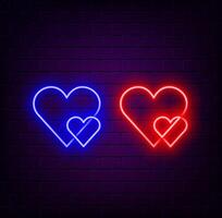 Neon pink and red heart . glow in the dark heart-shaped sign, neon pink and red lines, romantic pattern for your love design vector