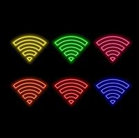 Neon free wifi sign collection. blue color. neon style. vector