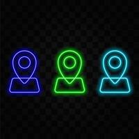 Glowing neon moving location symbol icon abstract background. neon style. vector
