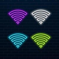 Hand holding smartphone with wi-fi free neon text vector