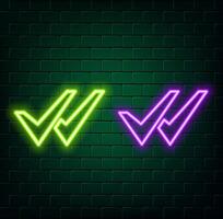 Check Mark Circle Front Side In White Background. style neon. purple. vector