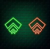 Arrow neon pointer Arrows glowing on dark background. green color. vector
