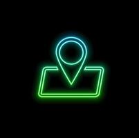 Glowing neon line Map pin icon isolated on blue background. Navigation, pointer, location, map, gps, direction, place, compass, search concept. illustration vector