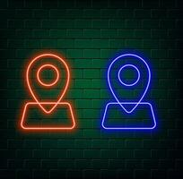 Pin Location neon sign Geolocation icon illustration for web design Delivery concept vector