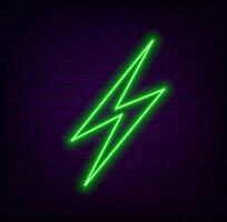 Neon lightning, thunder and electricity. Neon lightning bolt sign vector