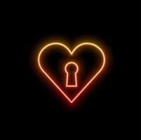 Glowing neon line Heart with keyhole icon isolated on black background. Locked Heart. Love symbol and keyhole sign. Colorful outline concept. neon style. vector