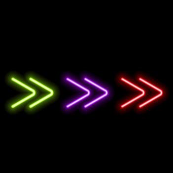 Neon glowing arrow pointer set on dark background vector