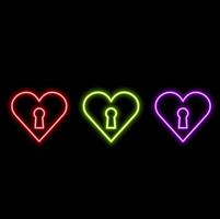 Glowing neon line Heart with keyhole icon isolated on brick wall background. Heart Attached. Love symbol and keyhole sign. Colorful outline concept. vector
