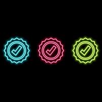 Checkmarks on the right. Mark purple icons, isolated. Simple check marks. Checklist symbols. neon style. vector