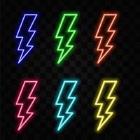 Lightning bolt icon with glowing glowing futuristic orange neon lights on black background vector